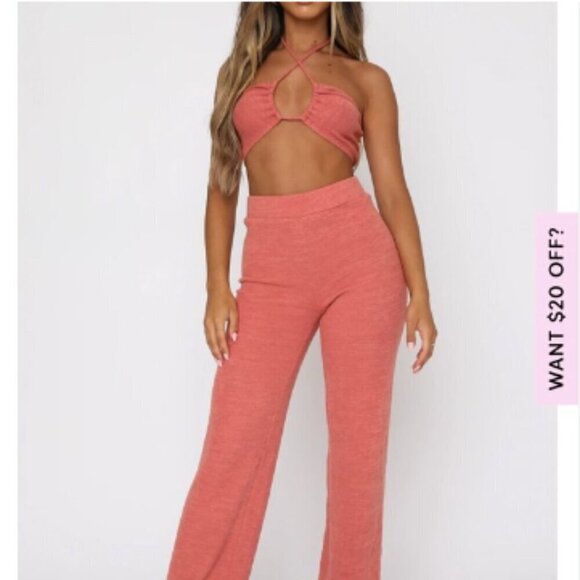 White Fox Boutique Unconditional Knit Flare Pants Terracotta - Picture 1 of 7